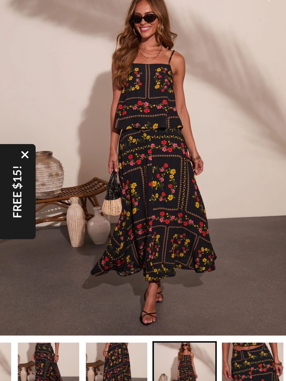 Vici Black Floral Two-Piece Maxi Skirt Set